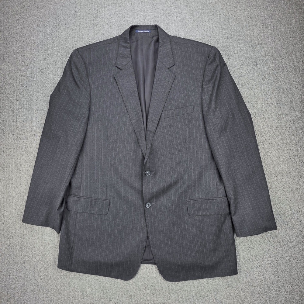 Lands' End Pinstripe Blazer Jacket‎ Mens Charcoal Grey Wool 2-Button 46 Long